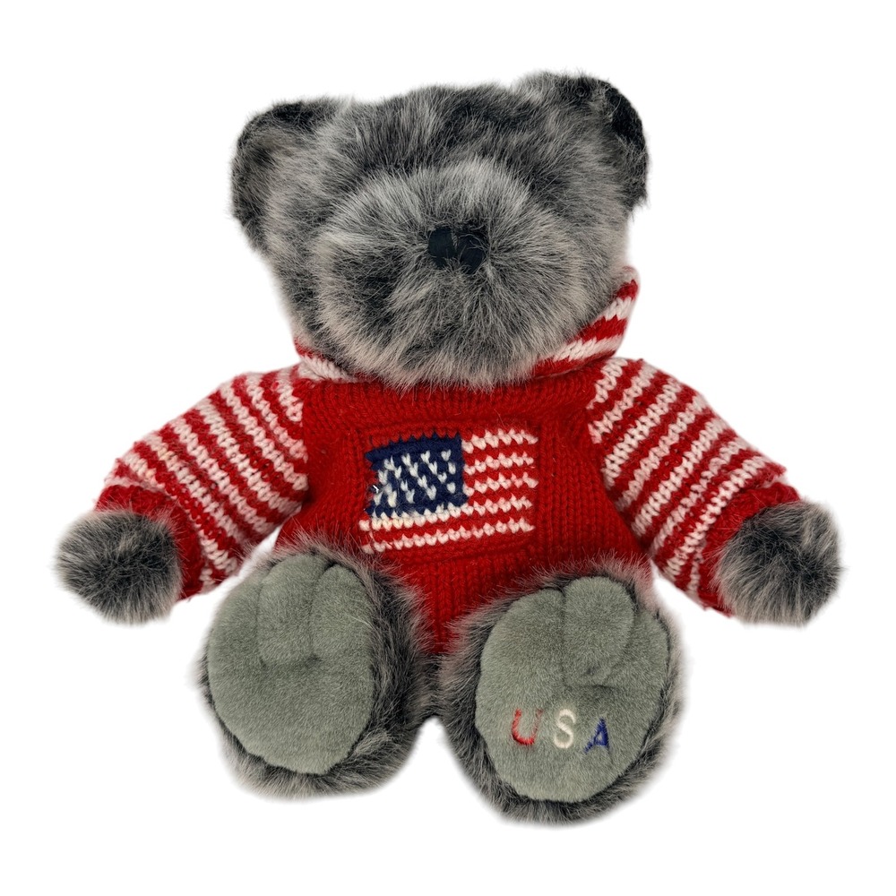 Dillard's USA Teddy Bear Plush Patriotic Knit Sweater Gray Fur 17" Vintage